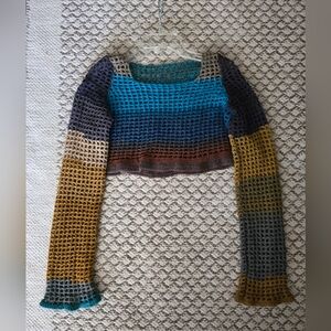 Handmade Multicolor Crochet Long Sleeve Crop Top